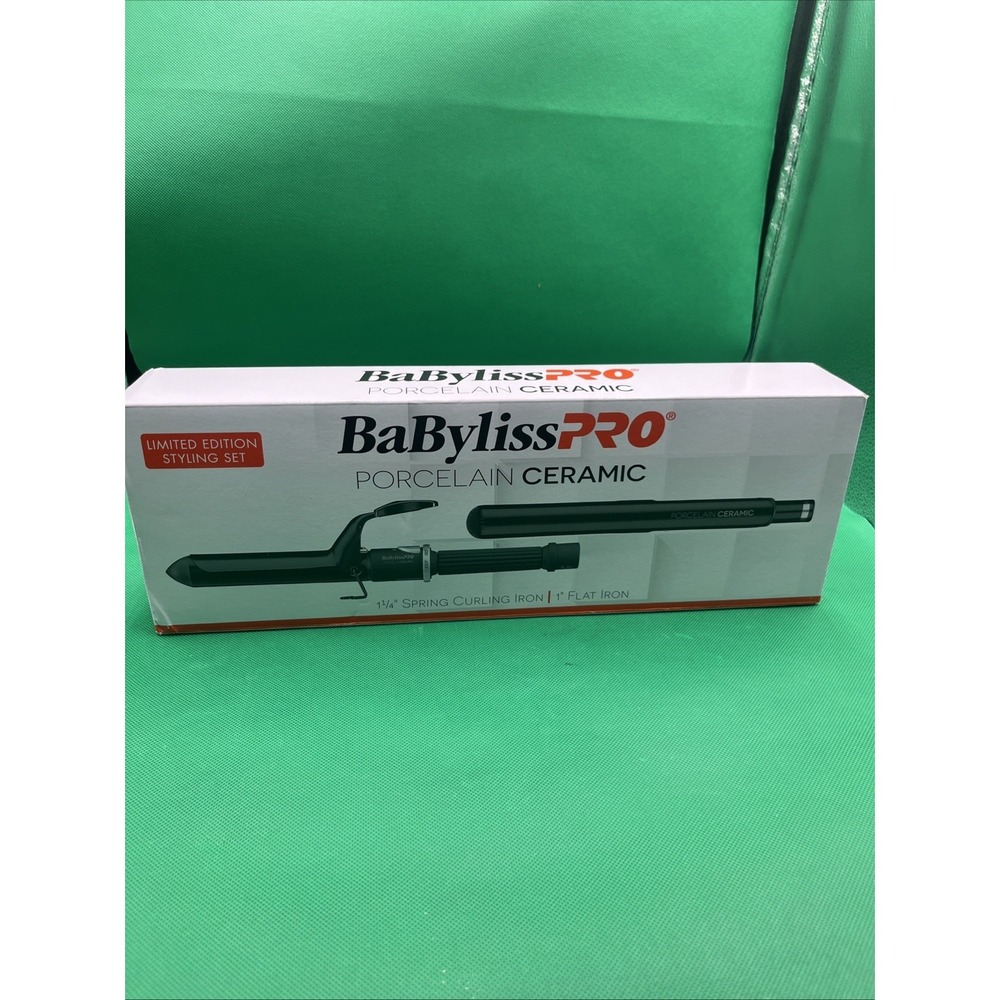 BaBylissPRO Porcelain Ceramic 1" Flat Iron & 1¼" Spring Curling Iron Prepack